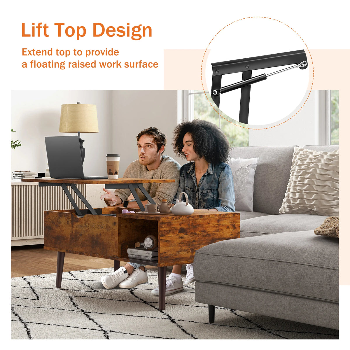 Low Profile Lift Top Coffee Table - Wood Top (Chocolate)