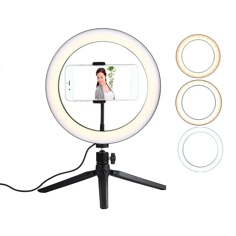 LED Ring Light - 10-Inch Tri-Color Tripod Kit