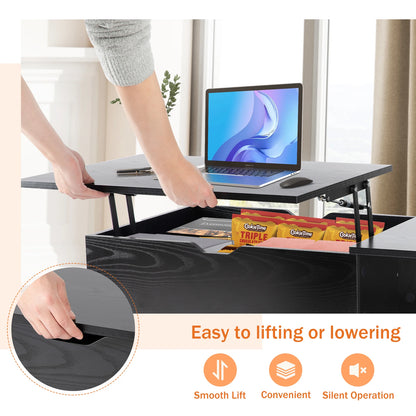 Low Profile Lift Top Coffee Table - Wood Top (Black)