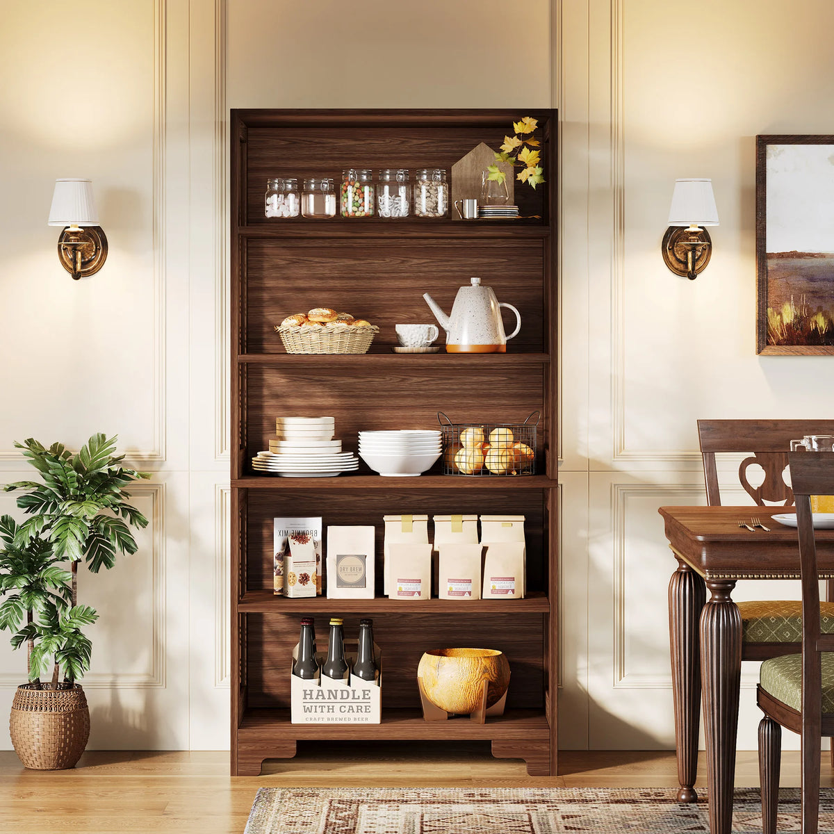 Industrial Bookshelf - 70.87in Tall Metal X-Frame Bookcase (Brown 02)