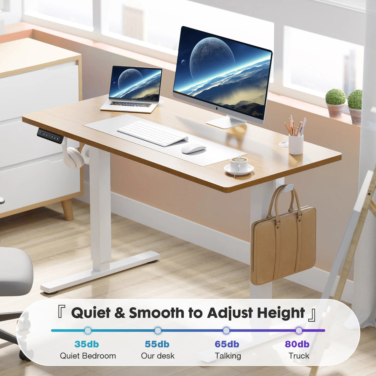 Electric Standing Desk - 39.37x23.62in Bamboo Wood Sit Stand Desk