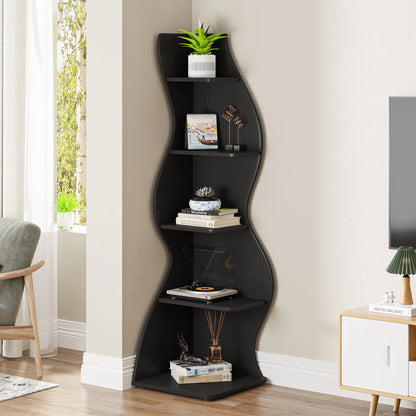 Black Corner Shelf - Tall 5-Tier Corner Bookshelf