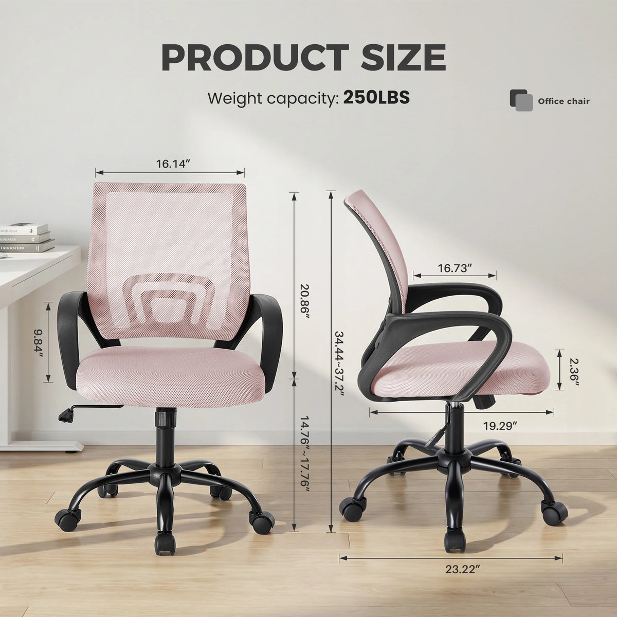 Ergonomic Desk Chair with Lumbar Support (Pink)