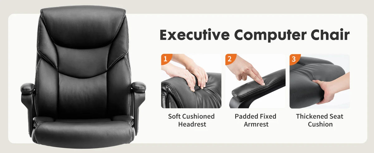 Executive Office Chair - High Back PU Leather Desk Chair (Black)