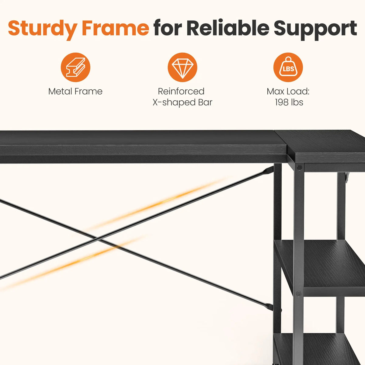 L Shaped Desk - Corner Computer Desk with Bookshelf and 2 Tier Storage Shelves (Rustic Brown)