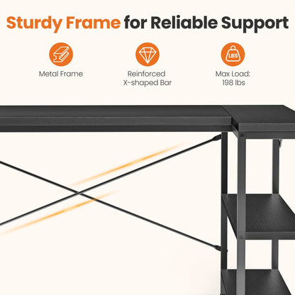 L Shaped Desk - Corner Computer Desk with Bookshelf and 2 Tier Storage Shelves (Rustic Brown)