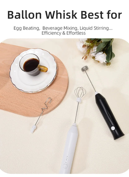 Rechargeable Electric Milk Frother - Handheld Coffee Whisk