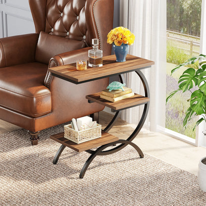 End Table - C Shaped 3 Tier Side Table (Chocolate)