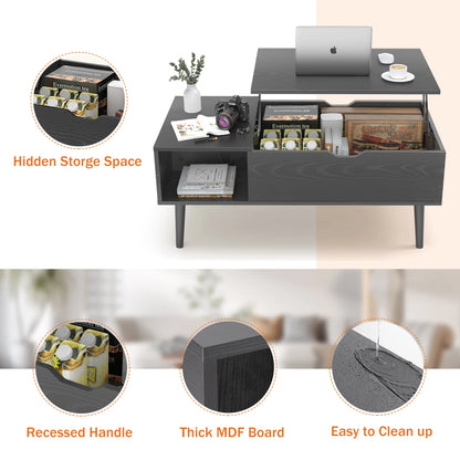 Low Profile Lift Top Coffee Table - Wood Top (Black)