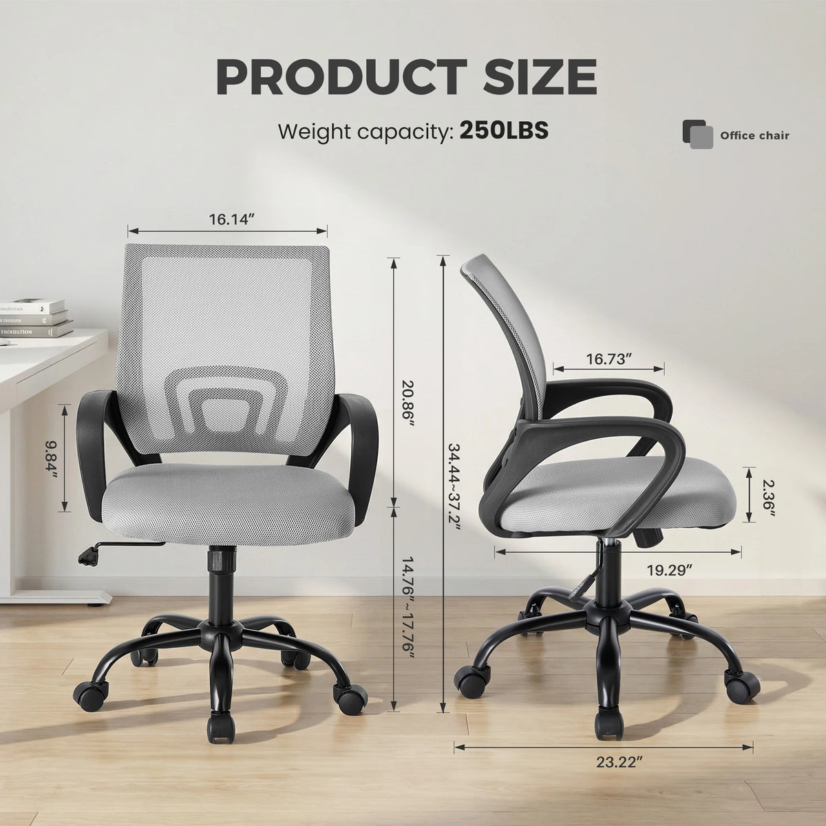 Ergonomic Desk Chair with Lumbar Support (Light Gray)