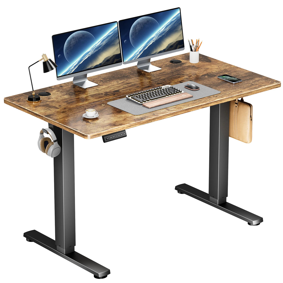 Electric Standing Desk - 39.37x23.62in Wood Sit Stand Desk (Antique)