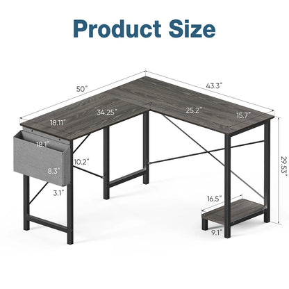 L Shaped Gaming Desk - Corner Computer Desk with CPU Shelf (Gray Wood)