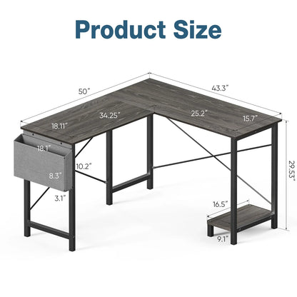 Labelled size diagram for the L shaped gaming desk