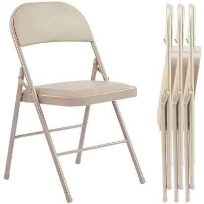 Padded Folding Chair - Faux Leather Folding Dining Chairs, 4 Pack (Rice White)