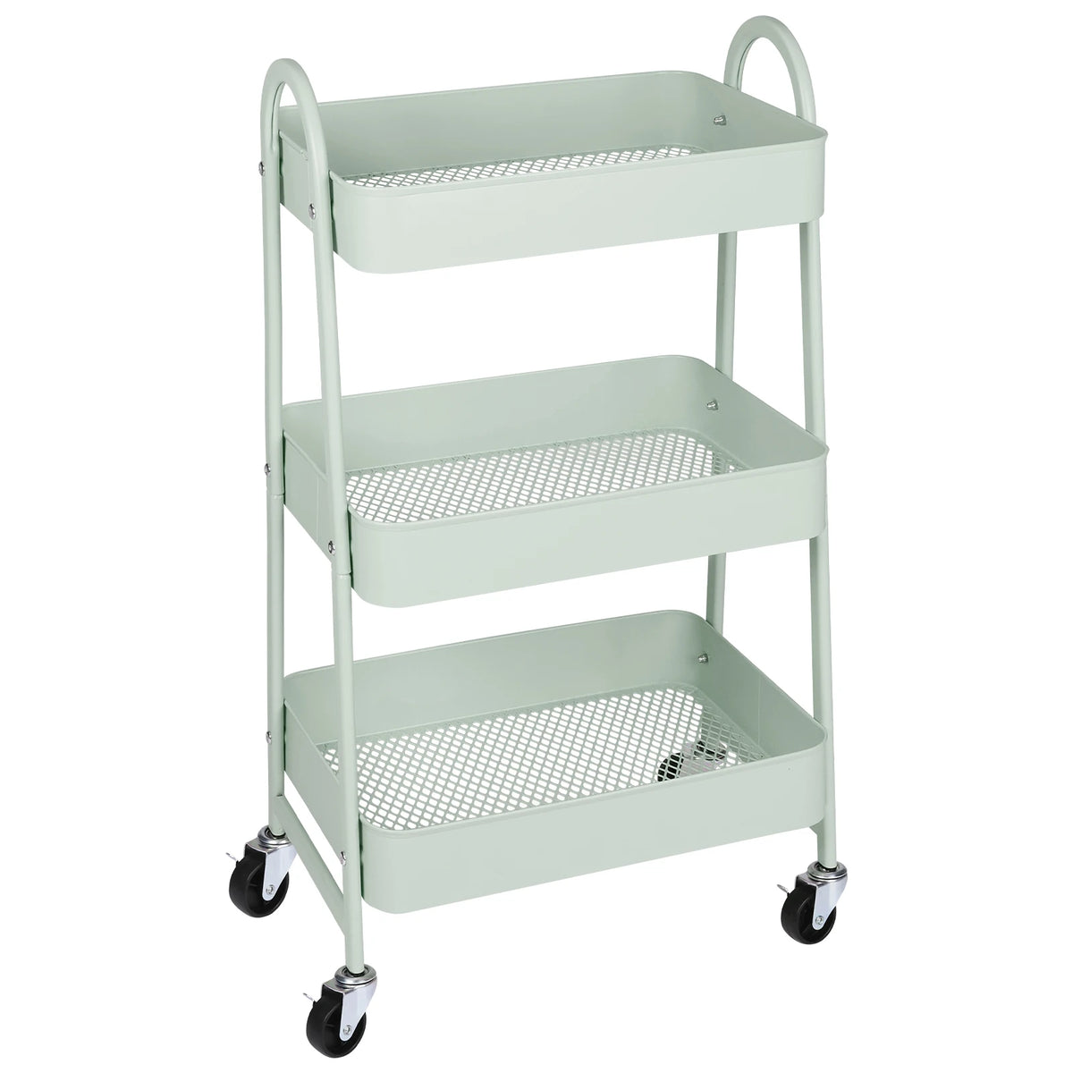 3 Tier Rolling Cart - Metal Kitchen Storage Cart on Wheels (Green)