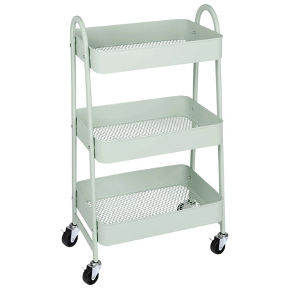 3 Tier Rolling Cart - Metal Kitchen Storage Cart on Wheels (Green)