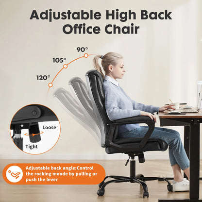 Executive Office Chair - High Back PU Leather Desk Chair (Black)