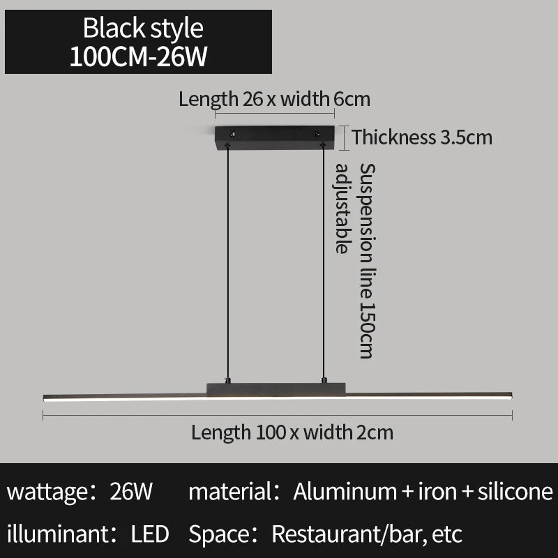 Modern Pendant Light - Linear LED Chandelier, Dining Room Light Fixture for Kitchen Island