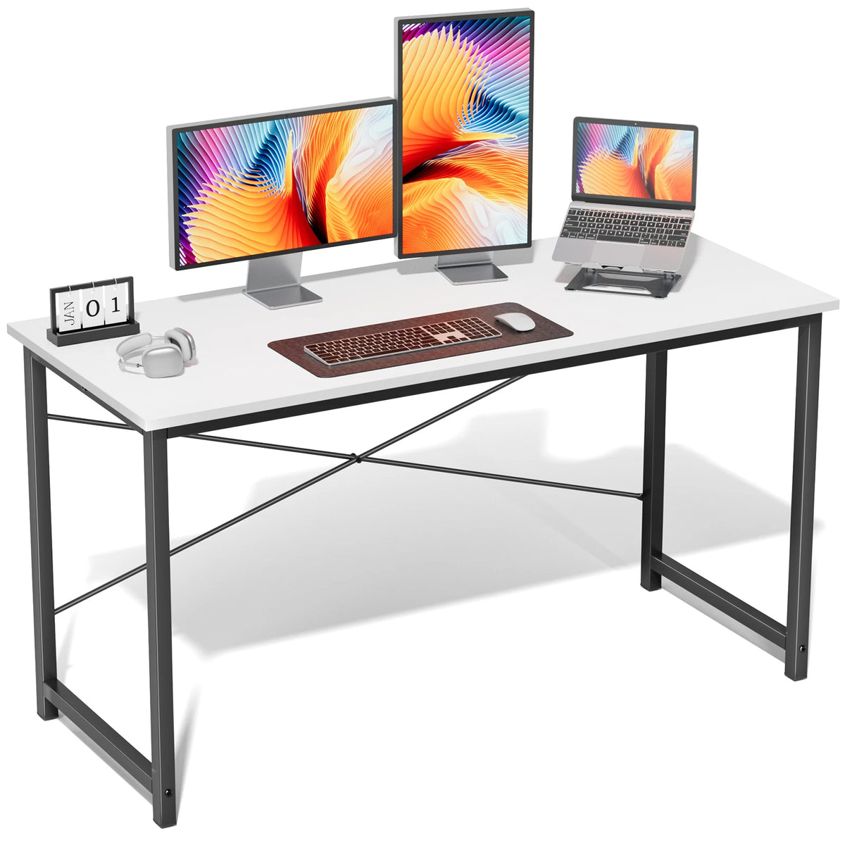 Computer Desk - Metal Frame Home Office Desk (63in White)