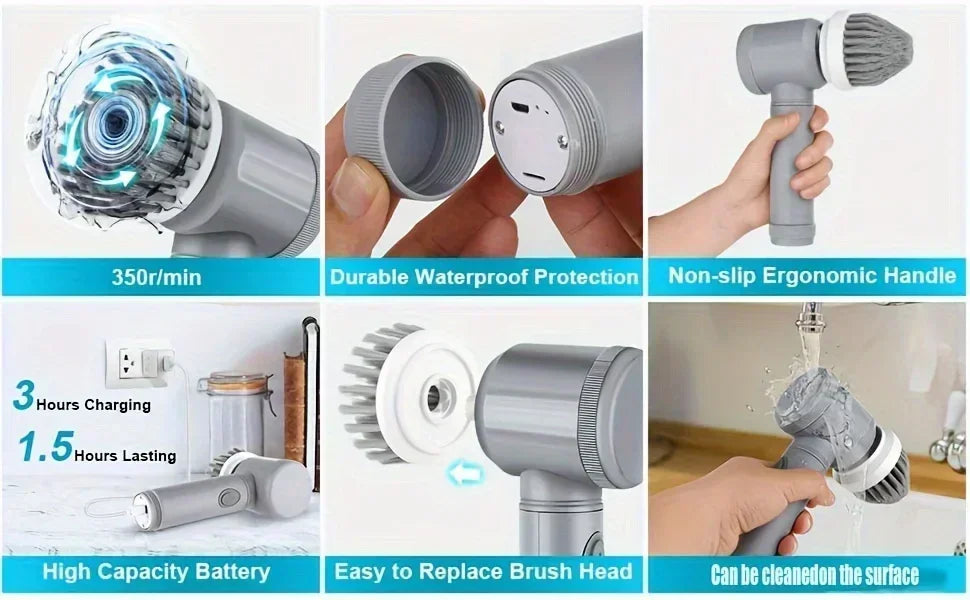 Cordless Electric Spin Scrubber - 5-Head Cleaning Brush