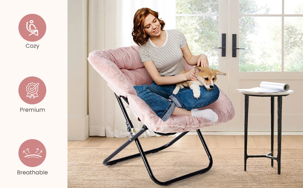 Saucer Chair - Foldable Faux Fur Dorm Room Chair (Pink)