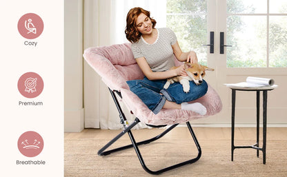 Saucer Chair - Foldable Faux Fur Dorm Room Chair (Pink)
