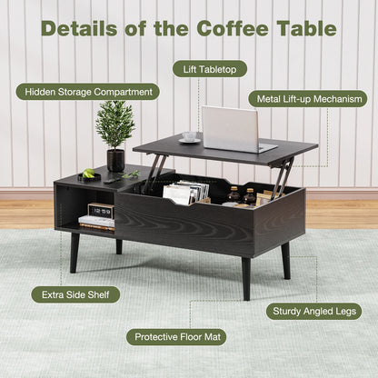 Low Profile Lift Top Coffee Table - Wood Top (Black)