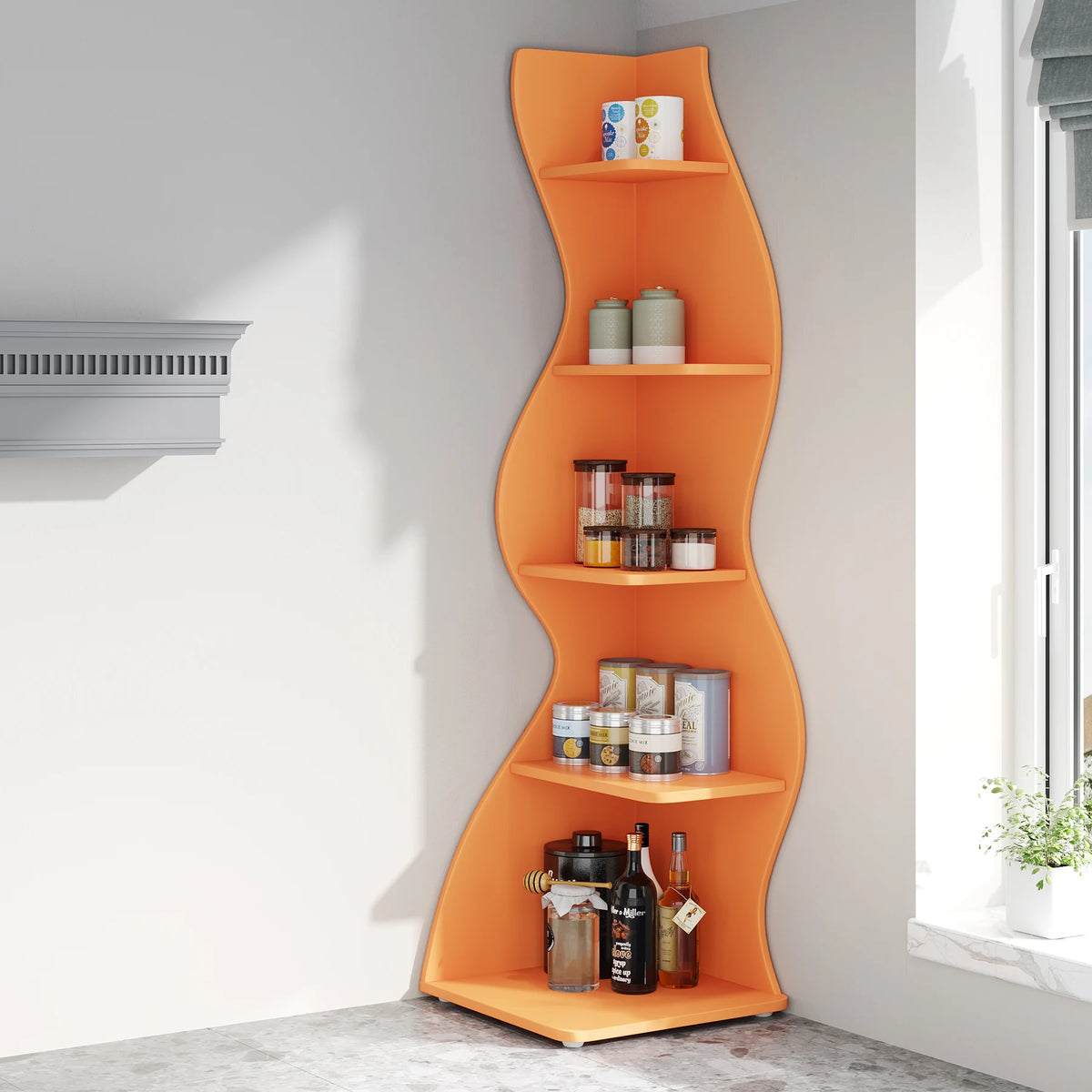 Corner Shelf - 5-Tier Kids Corner Bookshelf (Orange)
