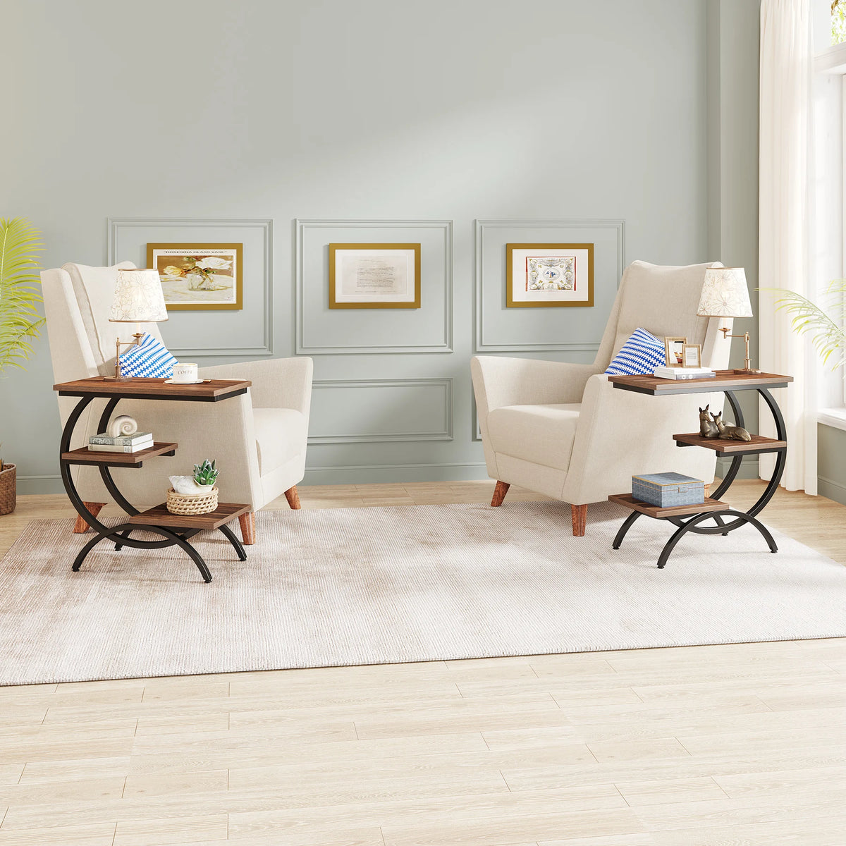 End Table - C Shaped 3 Tier Side Table (Chocolate)