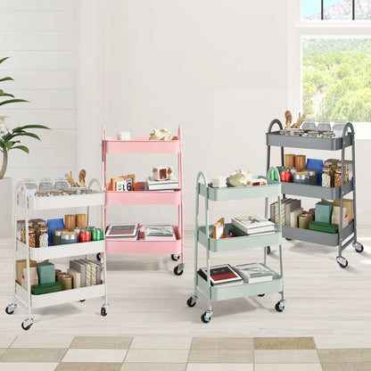 3 Tier Rolling Cart - Metal Kitchen Storage Cart on Wheels (Green)