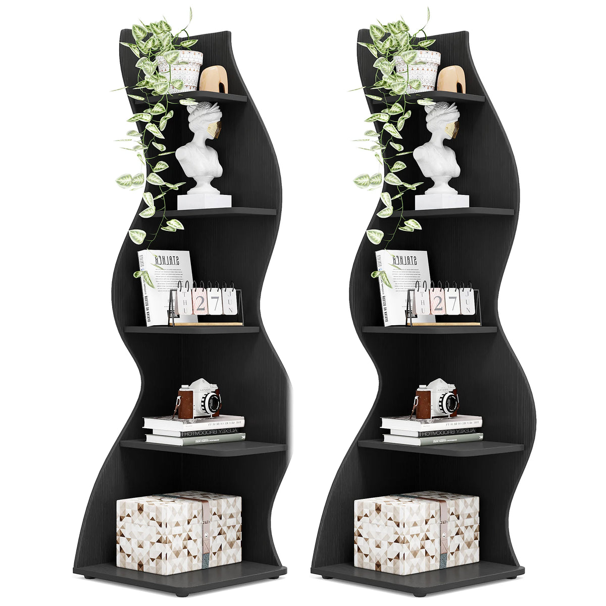 Black Corner Shelf - Tall 5-Tier Corner Bookshelf