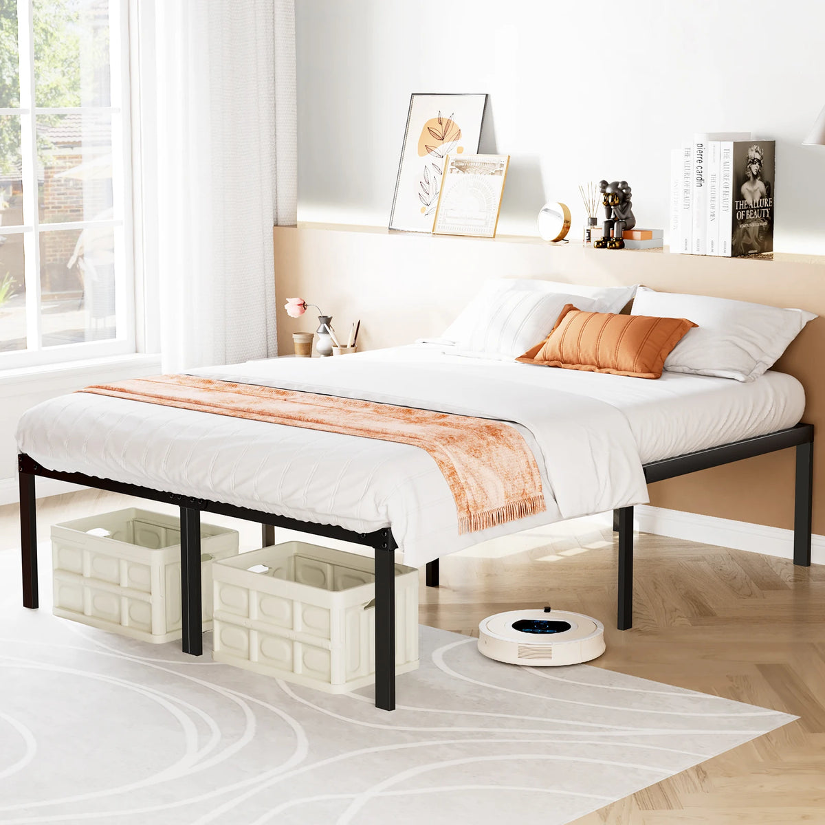 Queen Bed Frame - 14in Metal Bed Frame with Steel Slats