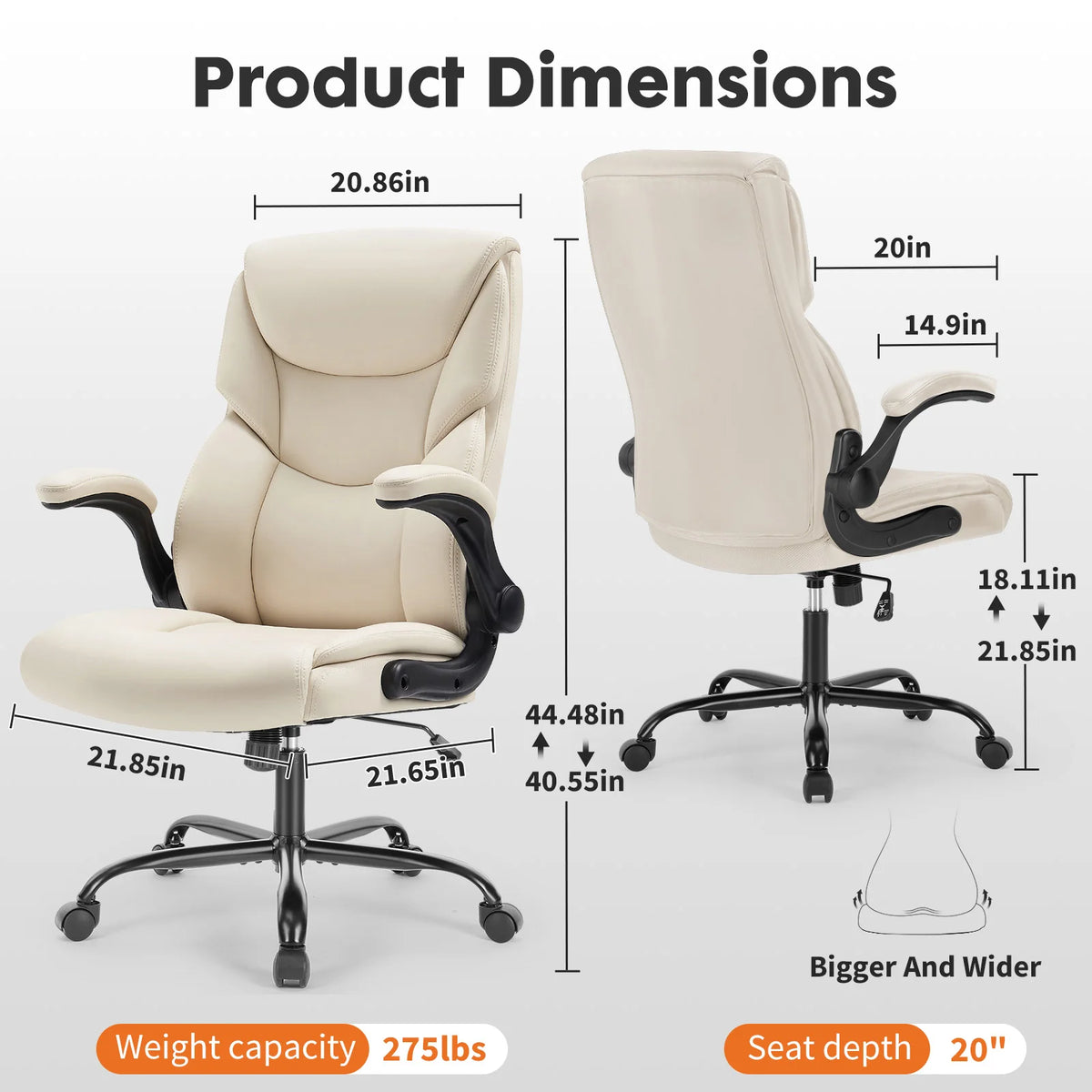 Executive Office Chair - High Back PU Leather Desk Chair (Beige)