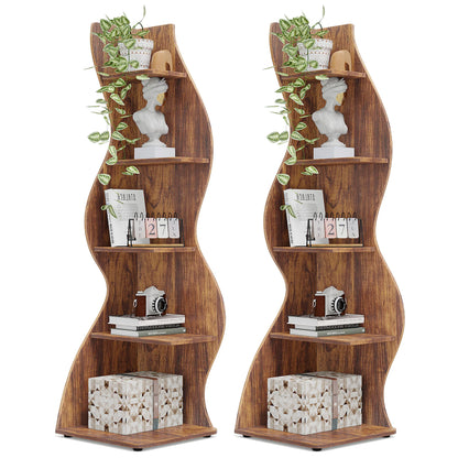Corner Shelf - Tall 5-Tier Wood Corner Bookcase (Rustic Brown)
