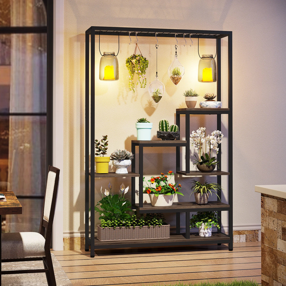 Tiered Plant Stand - 5 Tier Tall Metal Indoor Plant Shelf (Brown)