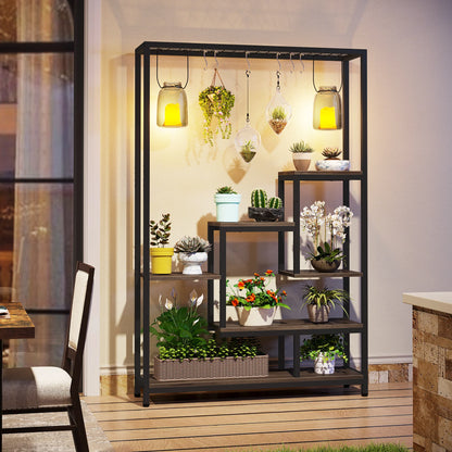 Tiered Plant Stand - 5 Tier Tall Metal Indoor Plant Shelf (Brown)