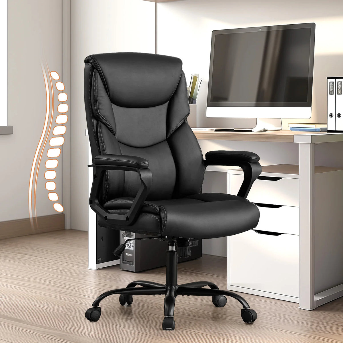 Executive Office Chair - High Back PU Leather Desk Chair (Black)