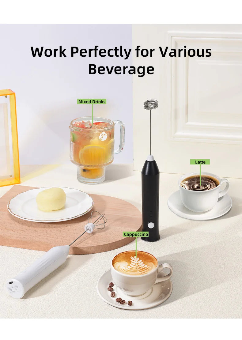Rechargeable Electric Milk Frother - Handheld Coffee Whisk