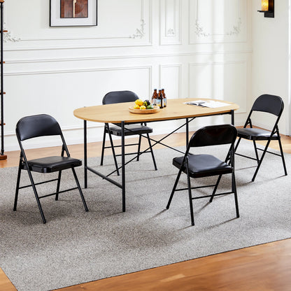 Padded Folding Chair - Faux Leather Folding Dining Chairs, 4 Pack (Black)