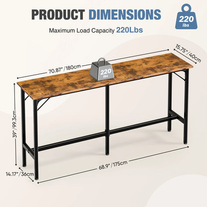 Narrow Console Table - Long Bar Height Sofa Table (Brown)