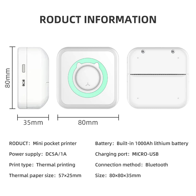 Portable Mini Thermal Printer - Wireless Bluetooth Photo & Label Printer