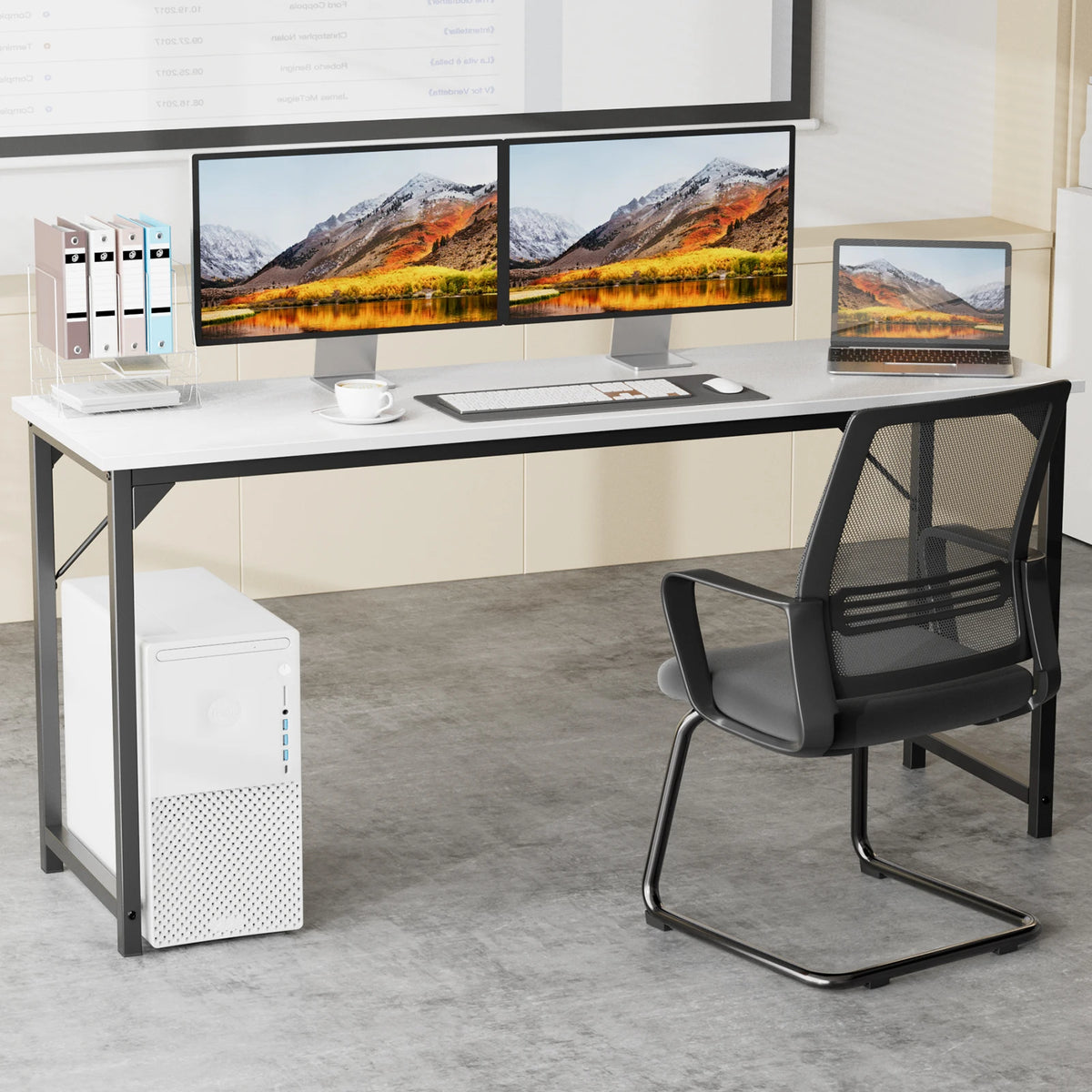 Computer Desk - Metal Frame Home Office Desk (55in White)