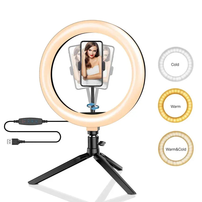 LED Ring Light - 10-Inch Tri-Color Tripod Kit