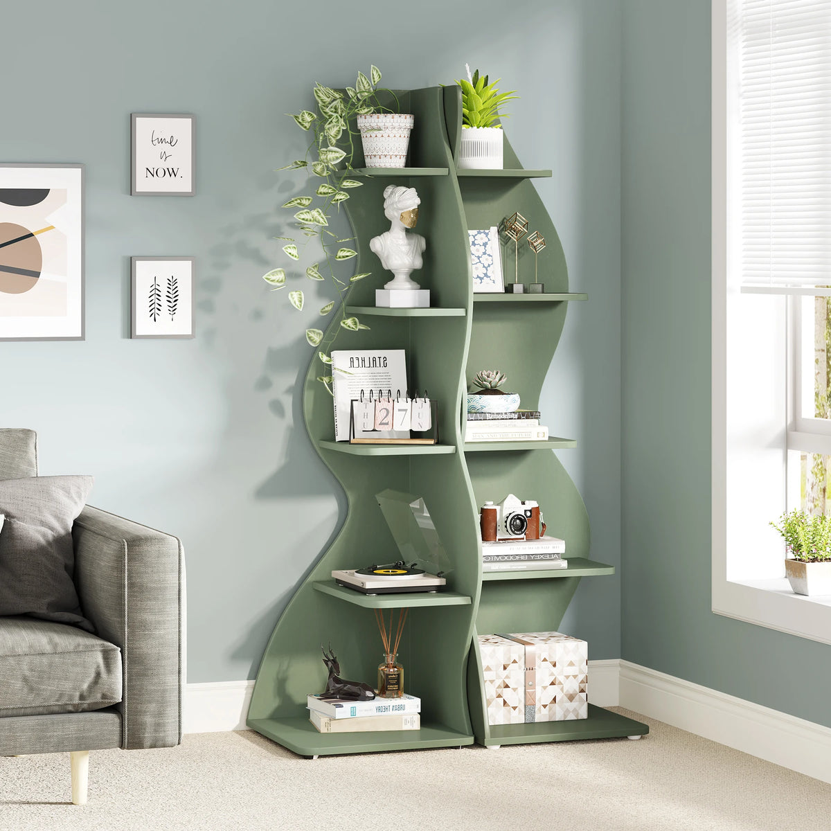Corner Plant Stand - Tall 5-Tier Corner Plant Shelf (Green)