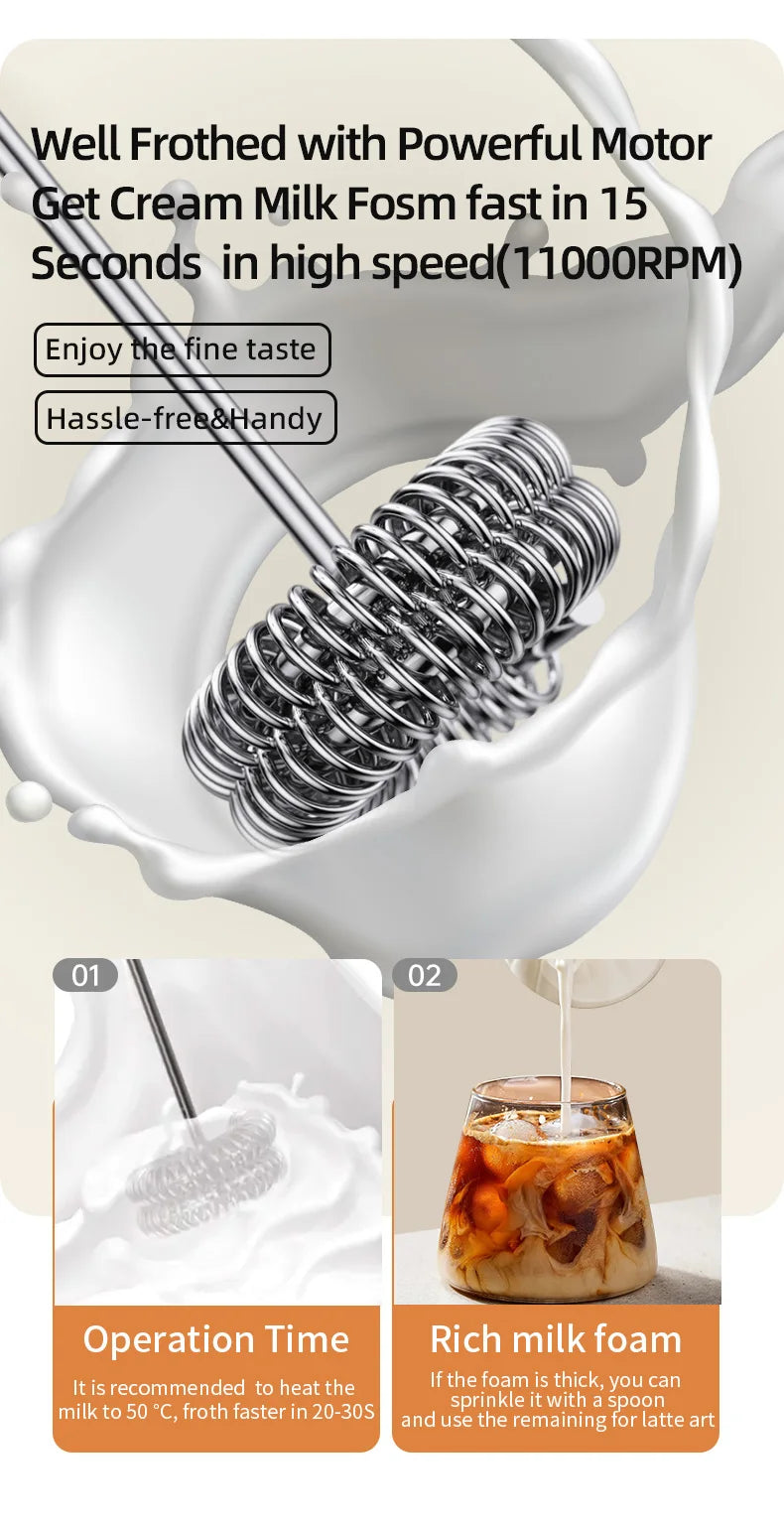 Rechargeable Electric Milk Frother - Handheld Coffee Whisk