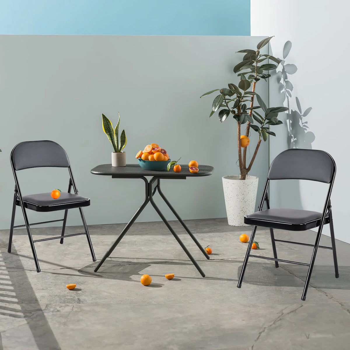 Padded Folding Chair - Faux Leather Folding Dining Chairs, 4 Pack (Black)