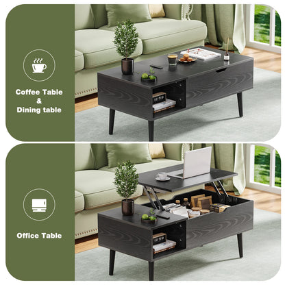 Low Profile Lift Top Coffee Table - Wood Top (Black)