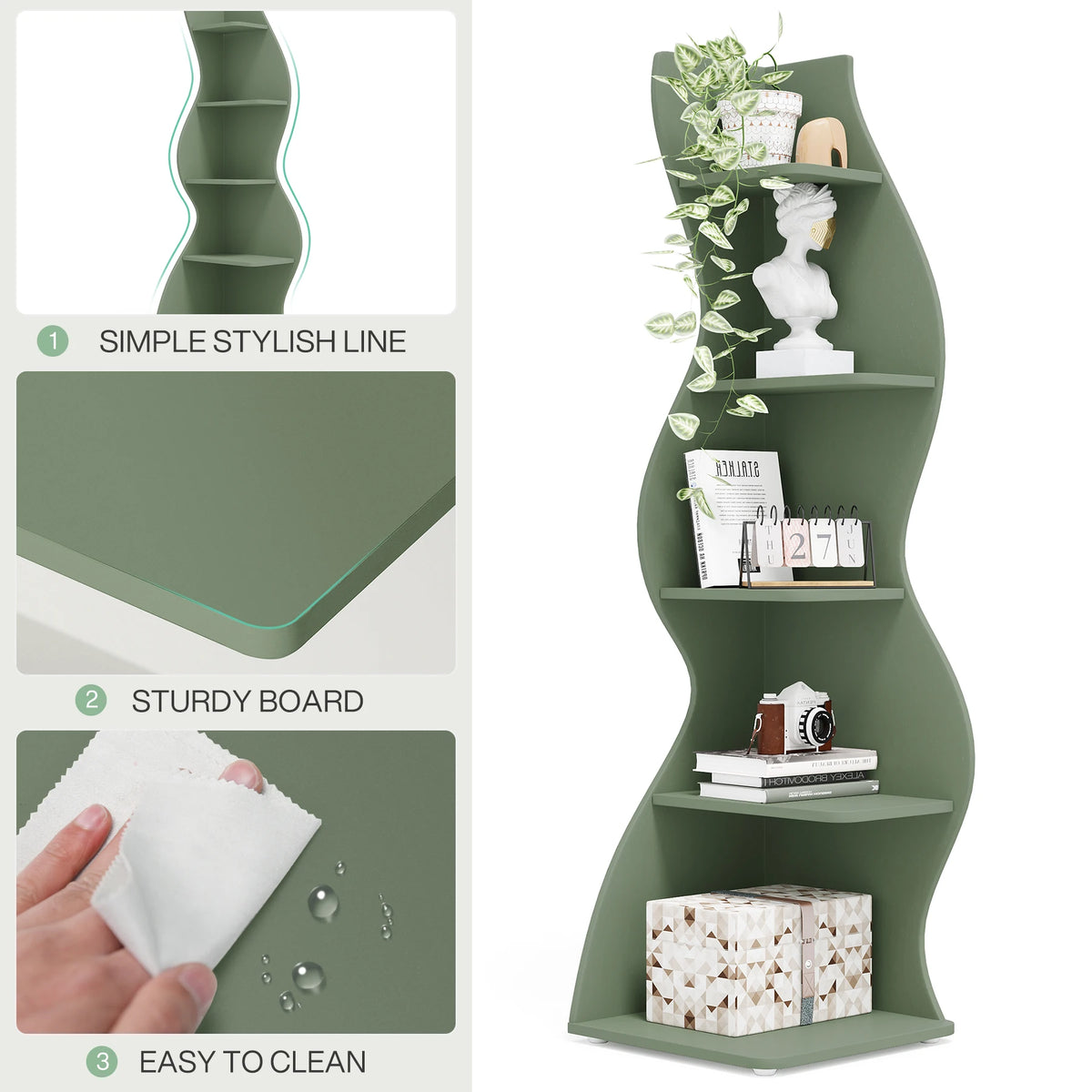 Corner Plant Stand - Tall 5-Tier Corner Plant Shelf (Green)
