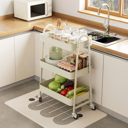 3 Tier Rolling Cart - White Kitchen Storage Cart on Wheels