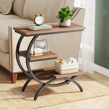 End Table - C Shaped 3 Tier Side Table (Chocolate)